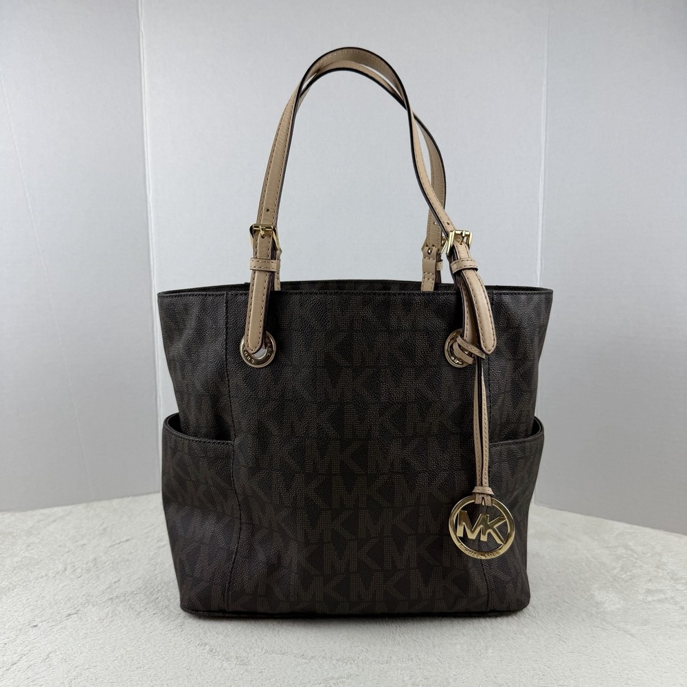 Michael Kors Signature Jet‎ Set Brown Tote Handbag-Excellent